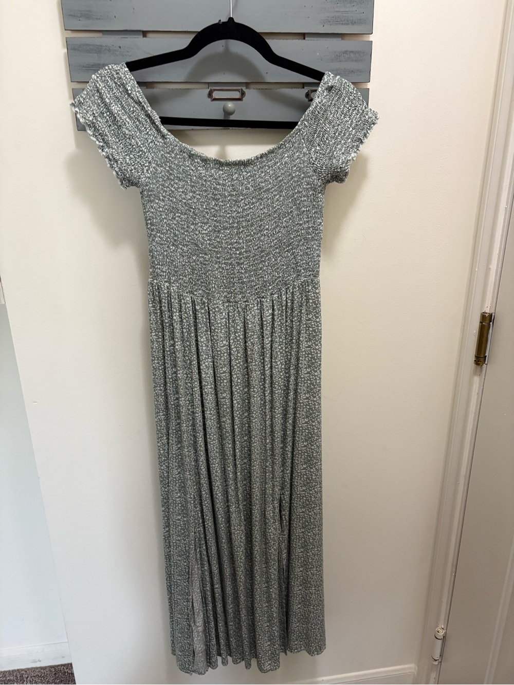 Smocked Knit Maxi Dress in Sage Green